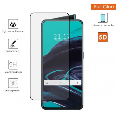 Protector Cristal Templado Completo 5D Full Glue Negro para Oppo Reno 2 Vidrio