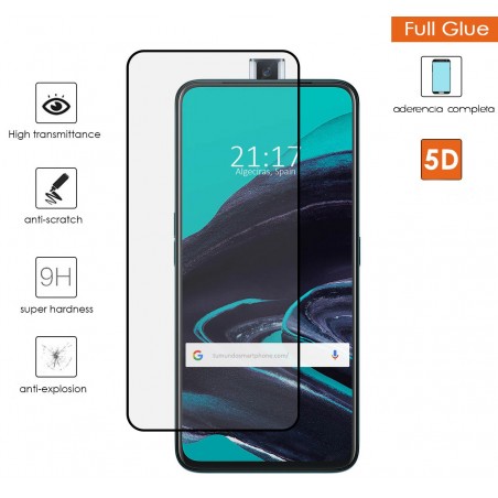 Protector Cristal Templado Completo 5D Full Glue Negro para Oppo Reno 2Z Vidrio