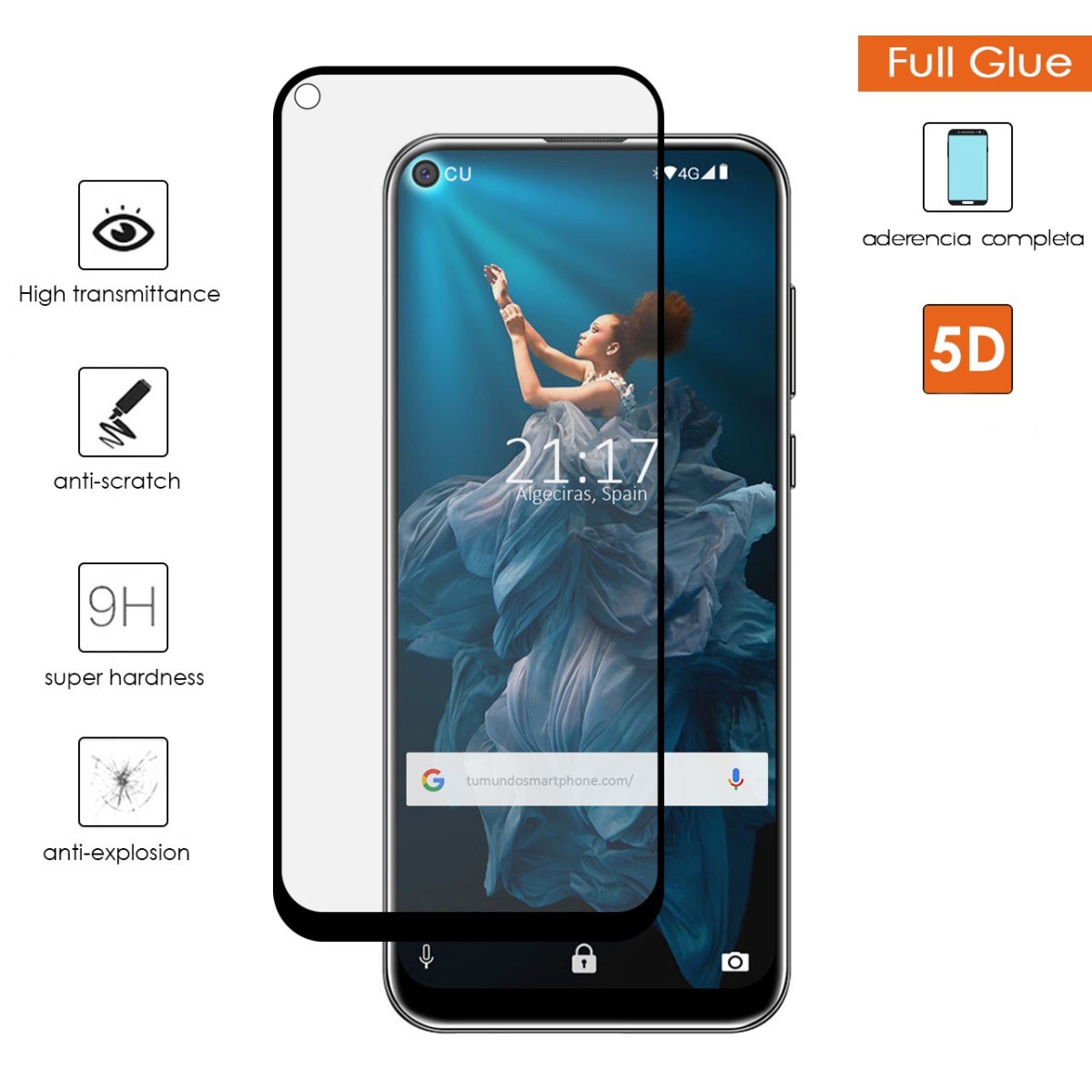 Protector Cristal Templado Completo 5D Full Glue Negro para Oukitel C17 Pro Vidrio