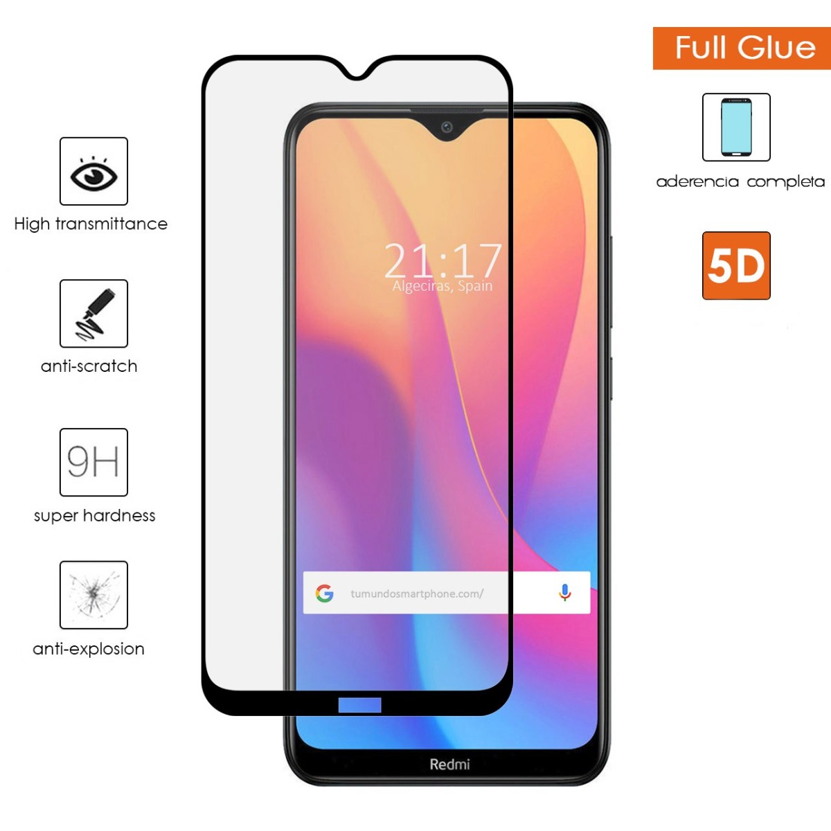 Protector Cristal Templado Completo 5D Full Glue Negro para Xiaomi Redmi 8 / 8A Vidrio