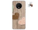 Funda Gel Tpu para Oneplus 7T diseño Corazones Madera Dibujos