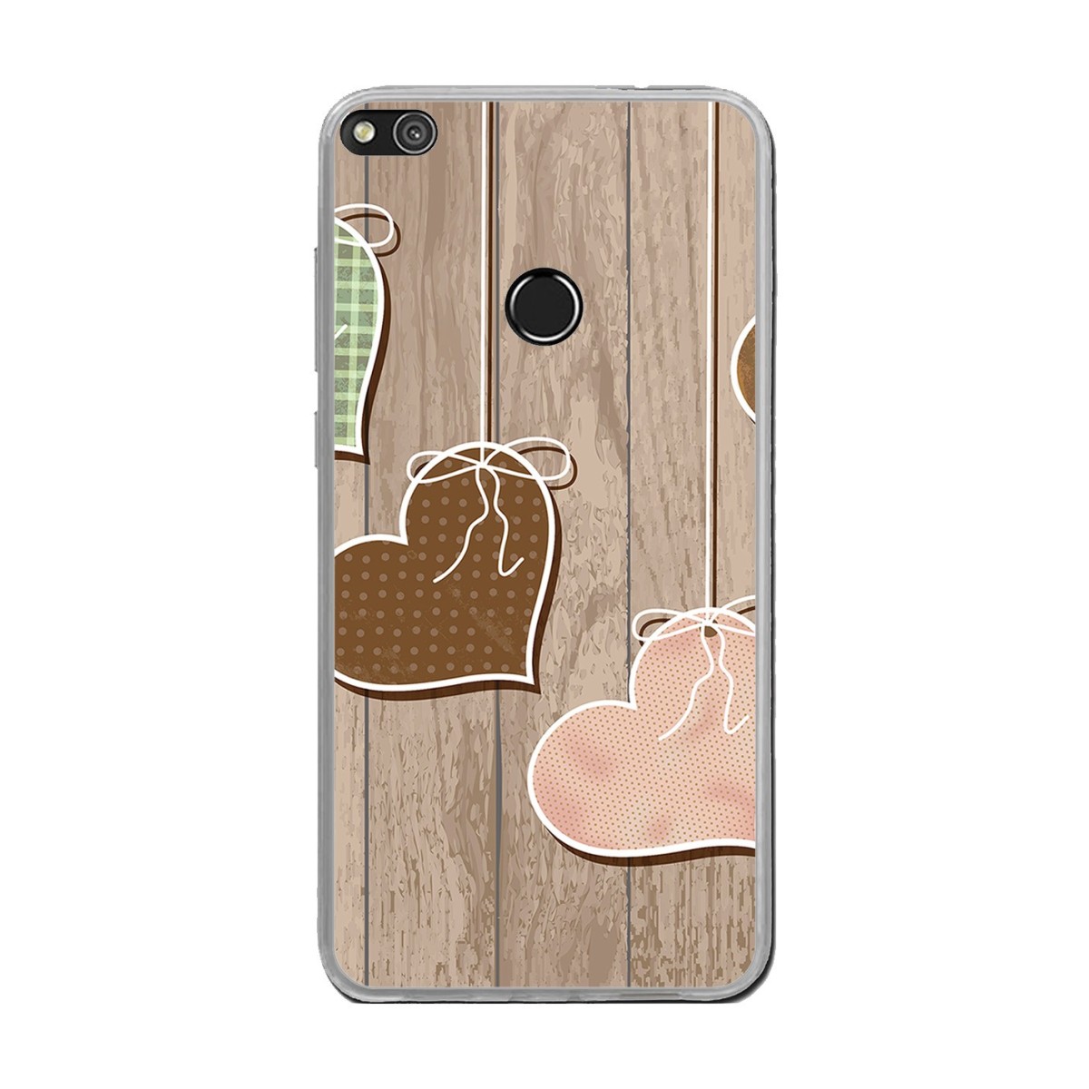 Funda Gel Tpu para Huawei P8 Lite 2017 Diseño Corazones Madera Dibujos