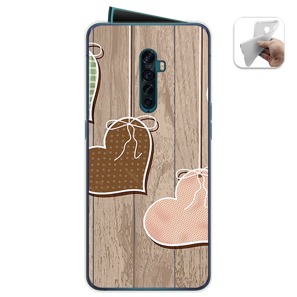 Funda Gel Tpu para Oppo Reno 2 diseño Corazones Madera Dibujos