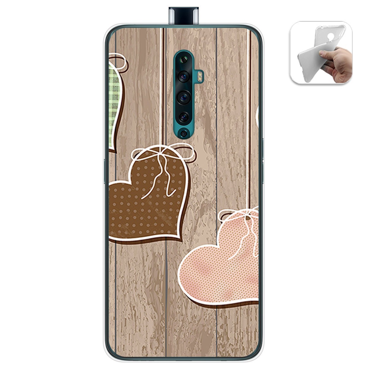 Funda Gel Tpu para Oppo Reno 2Z diseño Corazones Madera Dibujos