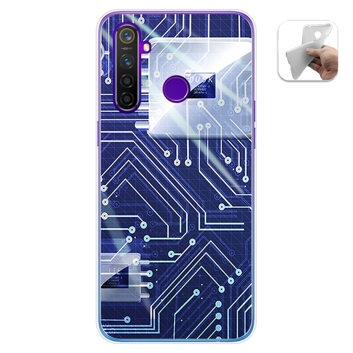 Funda Gel Tpu para Realme 5 Pro diseño Circuito Dibujos