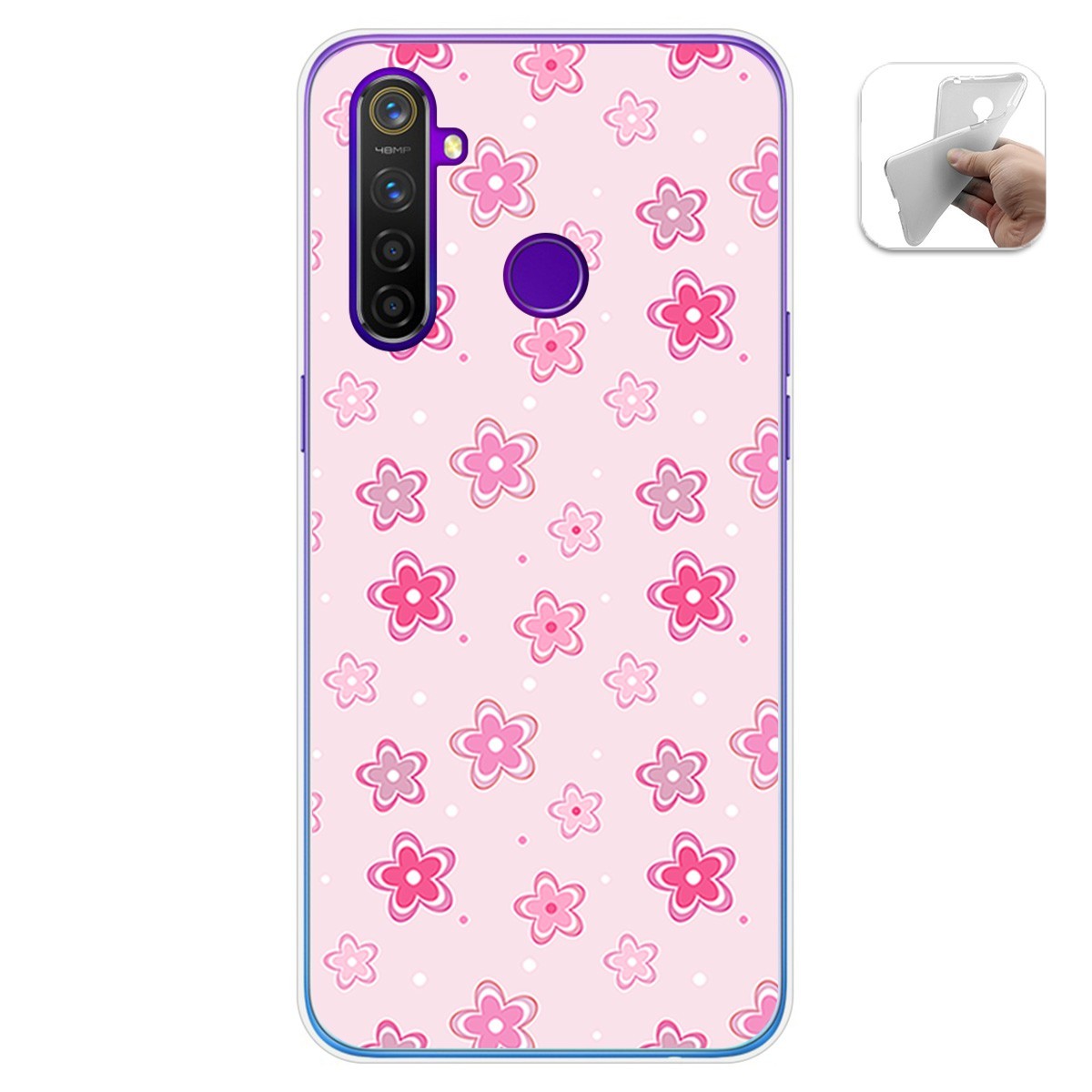 Funda Gel Tpu para Realme 5 Pro diseño Flores Dibujos