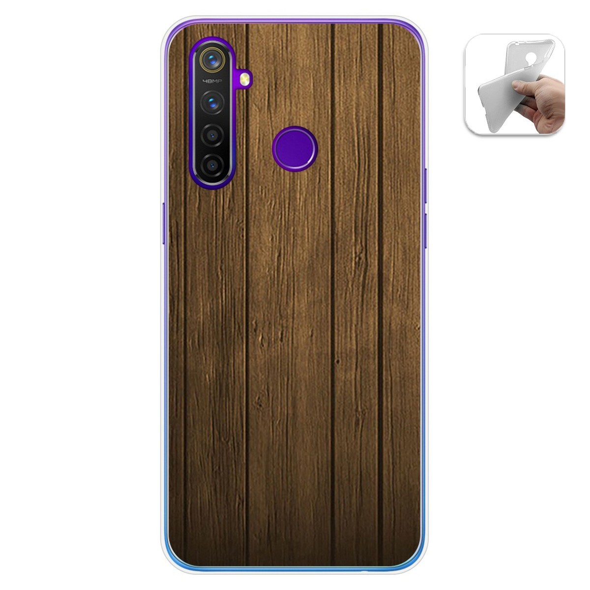 Funda Gel Tpu para Realme 5 Pro diseño Madera Dibujos