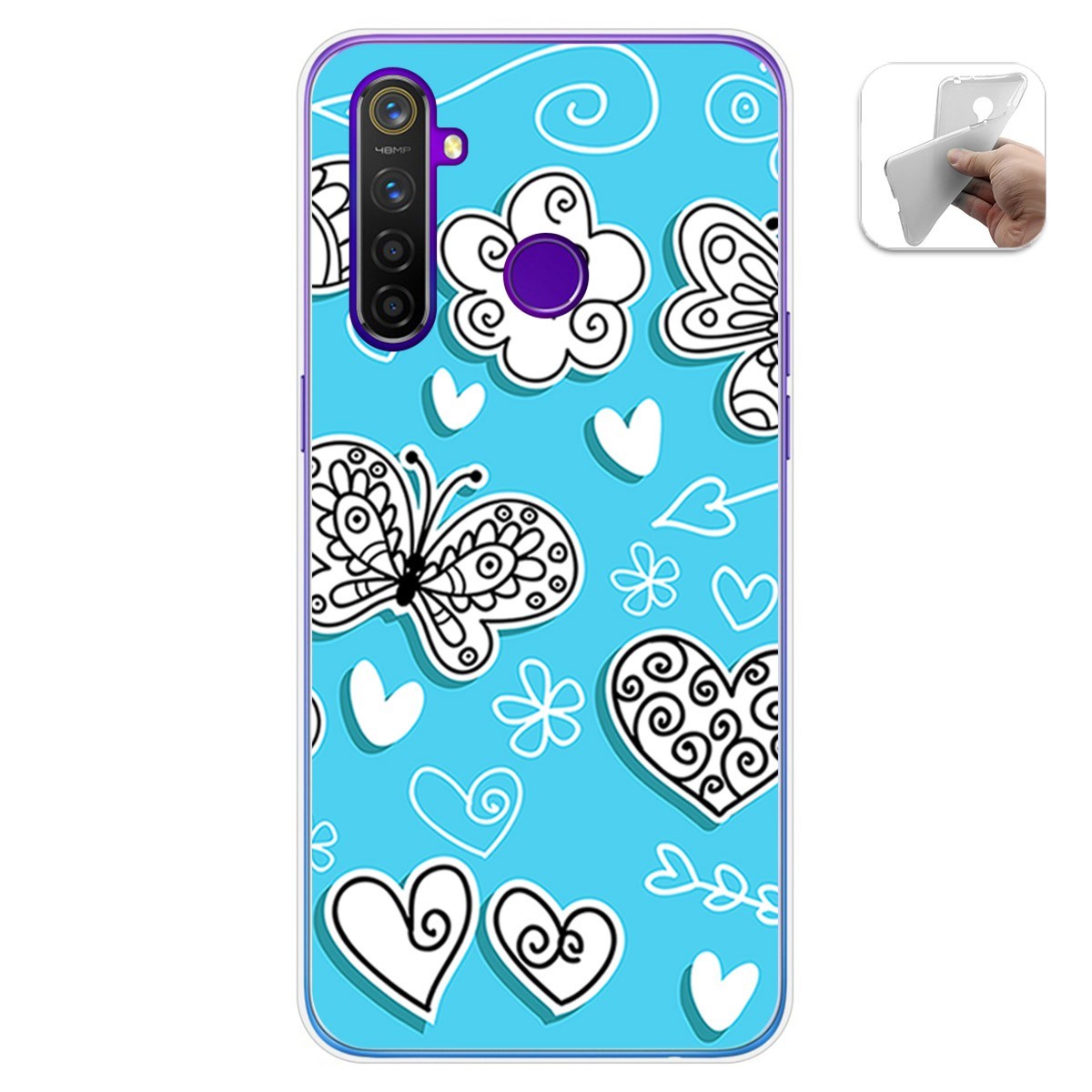 Funda Gel Tpu para Realme 5 Pro diseño Mariposas Dibujos