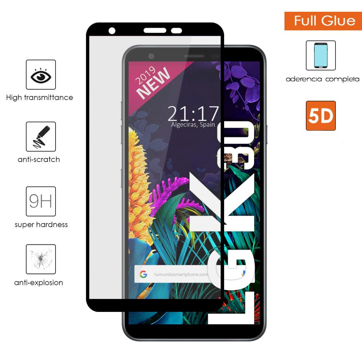 Protector Cristal Templado Completo 5D Full Glue Negro para Lg K30 Vidrio