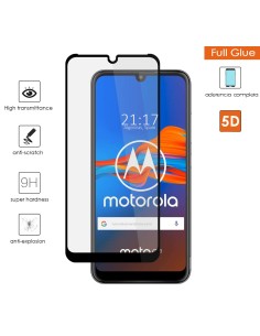 Protector Cristal Templado Completo 5D Full Glue Negro para Motorola Moto E6 Plus Vidrio