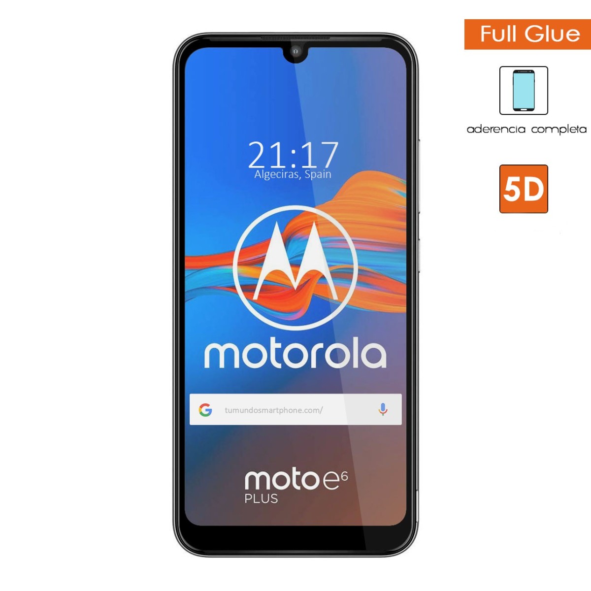 Protector Cristal Templado Completo 5D Full Glue Negro para Motorola Moto E6 Plus Vidrio