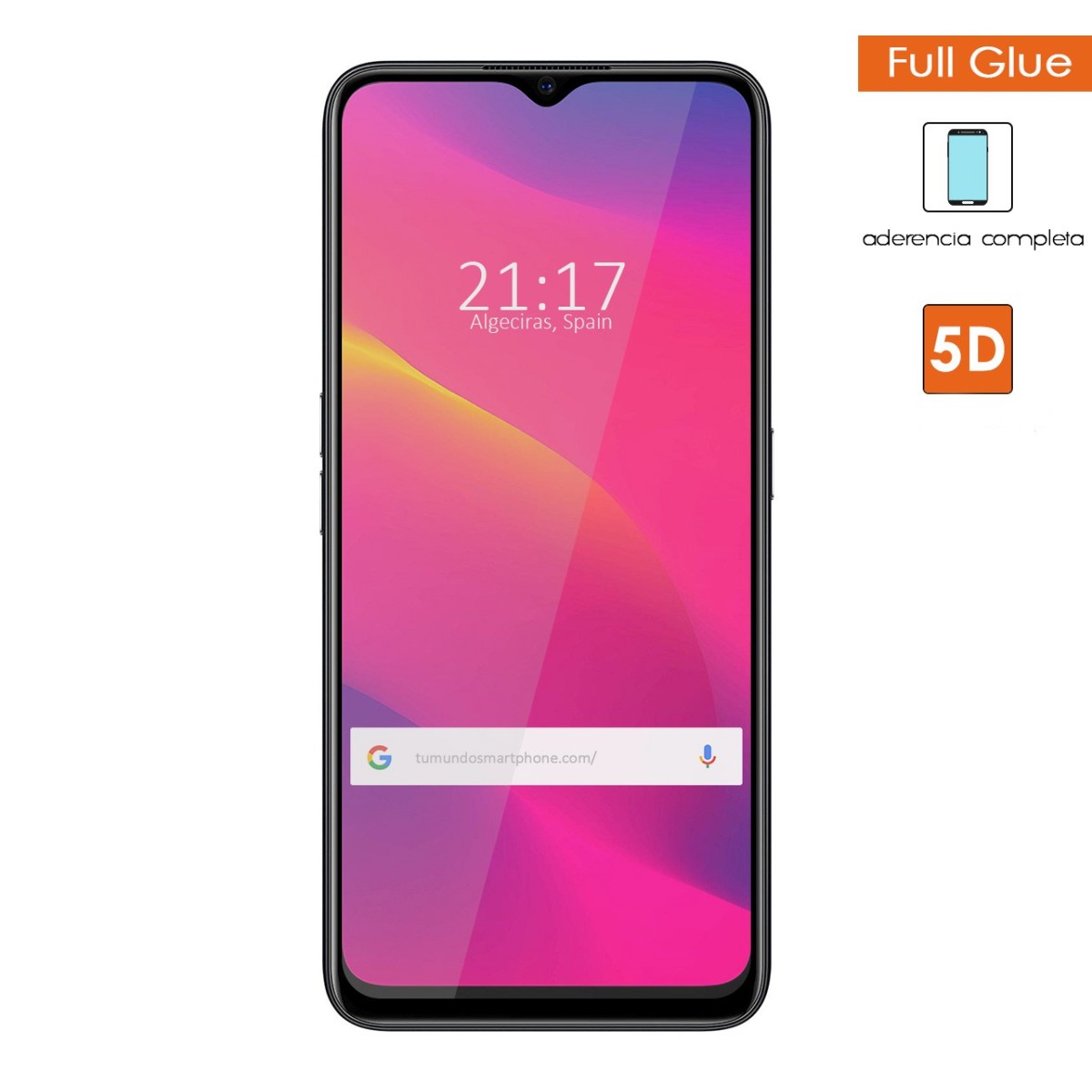 Protector Cristal Templado Completo 5D Full Glue Negro para Oppo A5 2020 Vidrio