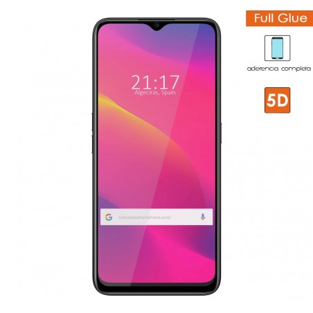 Protector Cristal Templado Completo 5D Full Glue Negro para Oppo A5 2020 Vidrio