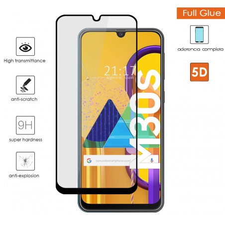 Protector Cristal Templado Completo 5D Full Glue Negro para Samsung Galaxy M30s / M21 Vidrio