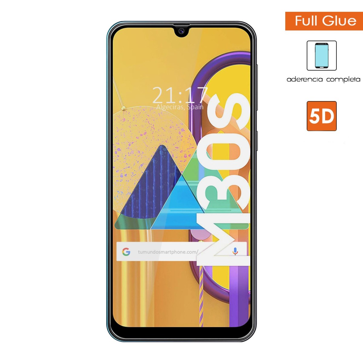 Protector Cristal Templado Completo 5D Full Glue Negro para Samsung Galaxy M30s / M21 Vidrio