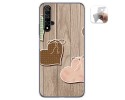 Funda Gel Tpu para Huawei Nova 5T / Honor 20 diseño Corazones Madera Dibujos