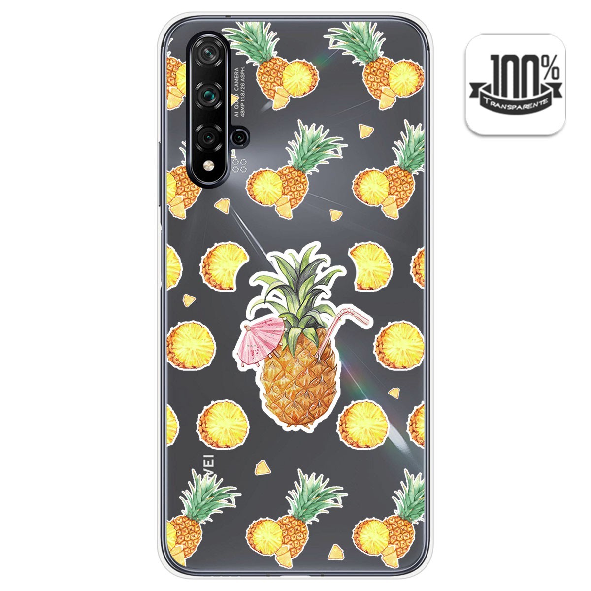 Funda Gel Transparente para Huawei Nova 5T / Honor 20 diseño Piña Dibujos