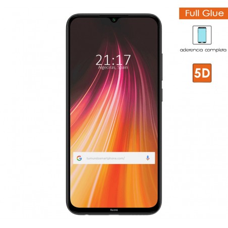 Protector Cristal Templado Completo 5D Full Glue Negro para Xiaomi Redmi Note 8 (2019/2021) Vidrio