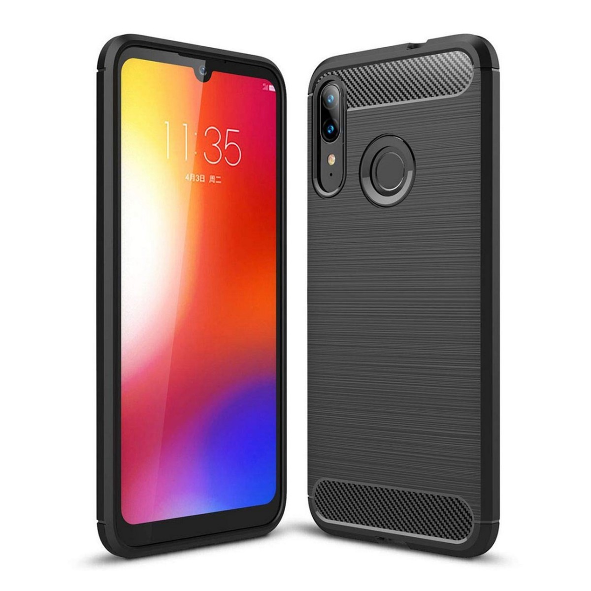 Funda Gel Tpu Tipo Carbon Negra para Motorola Moto E6 Plus
