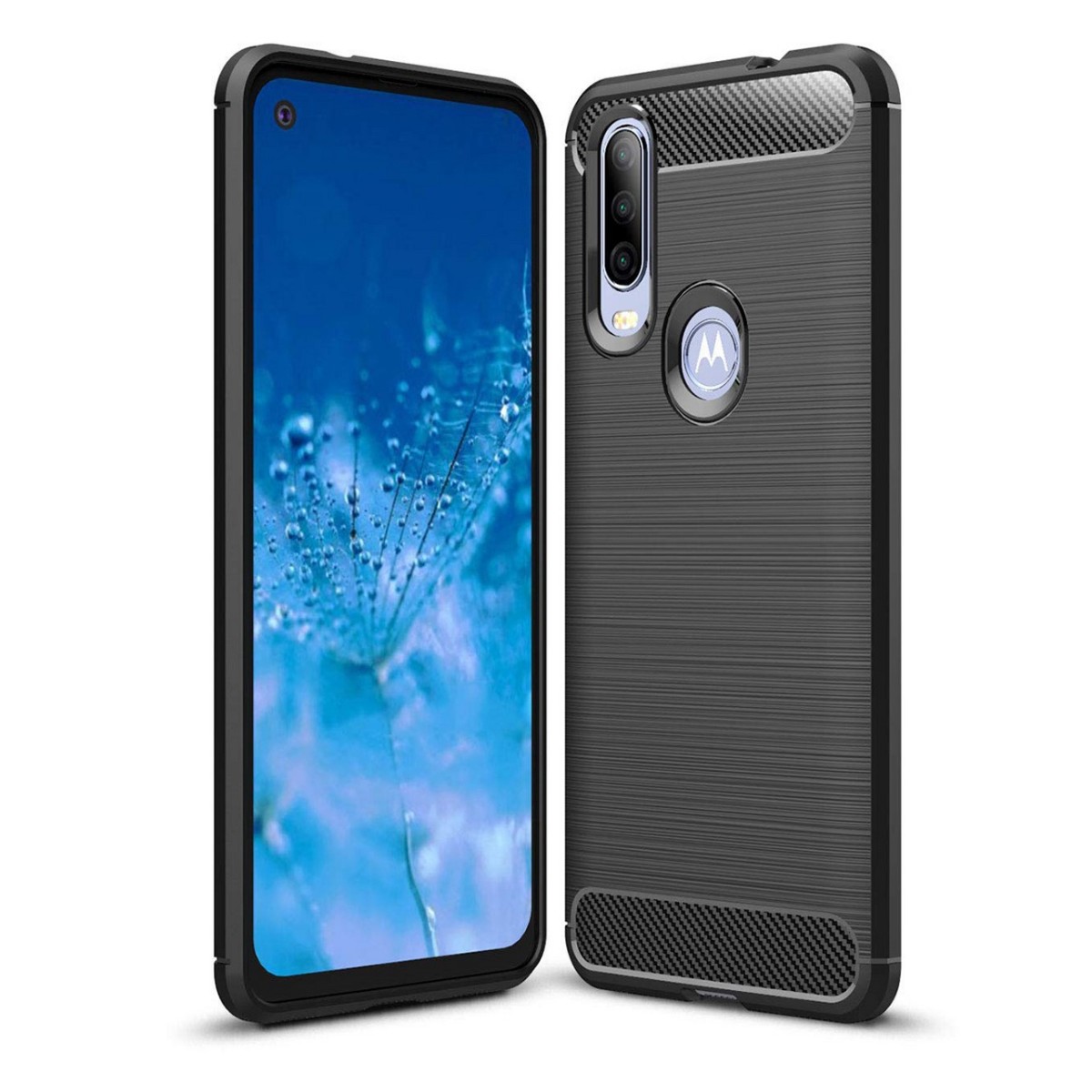 Funda Gel Tpu Tipo Carbon Negra para Motorola One Action