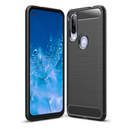 Funda Gel Tpu Tipo Carbon Negra para Motorola One Action
