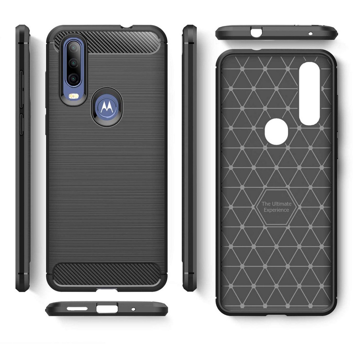 Funda Gel Tpu Tipo Carbon Negra para Motorola One Action