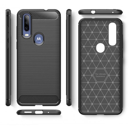 Funda Gel Tpu Tipo Carbon Negra para Motorola One Action