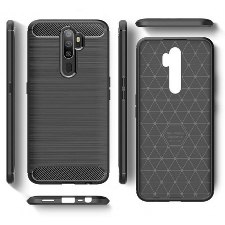 Funda Gel Tpu Tipo Carbon Negra para Oppo A5 2020
