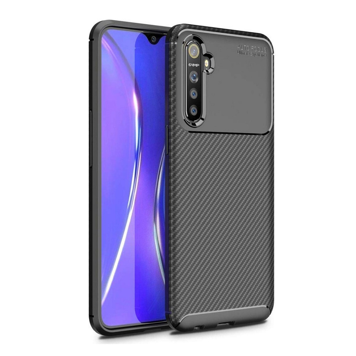 Funda Gel Tpu Tipo Carbon Negra para Realme X2