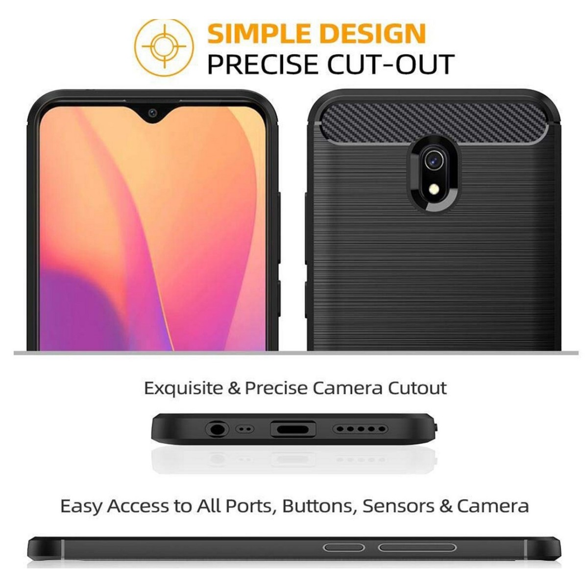 Funda Gel Tpu Tipo Carbon Negra para Xiaomi Redmi 8A