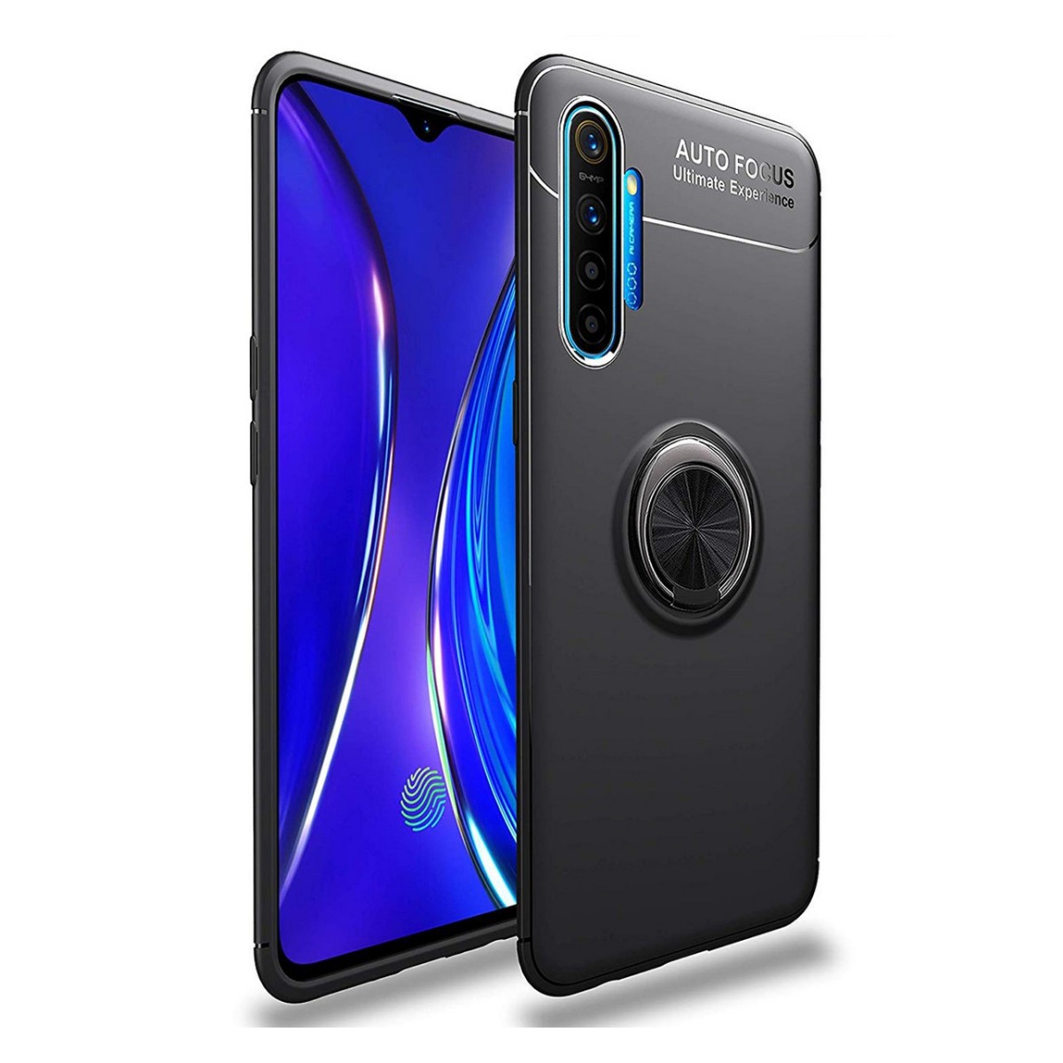 Funda Magnetica Soporte con Anillo Giratorio 360 para Realme X2 Negra