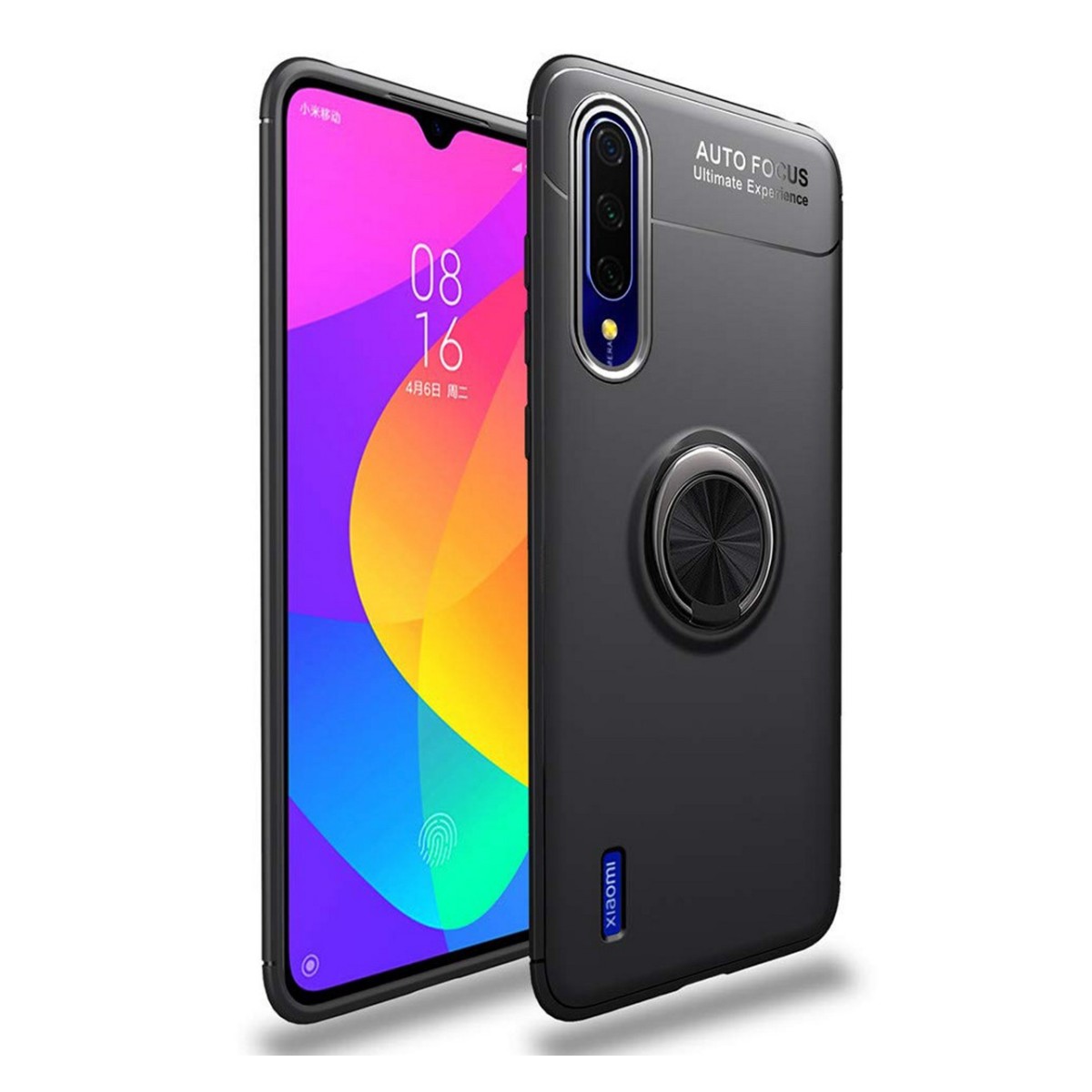 Funda Magnetica Soporte con Anillo Giratorio 360 para Xiaomi Mi 9 Lite Negra