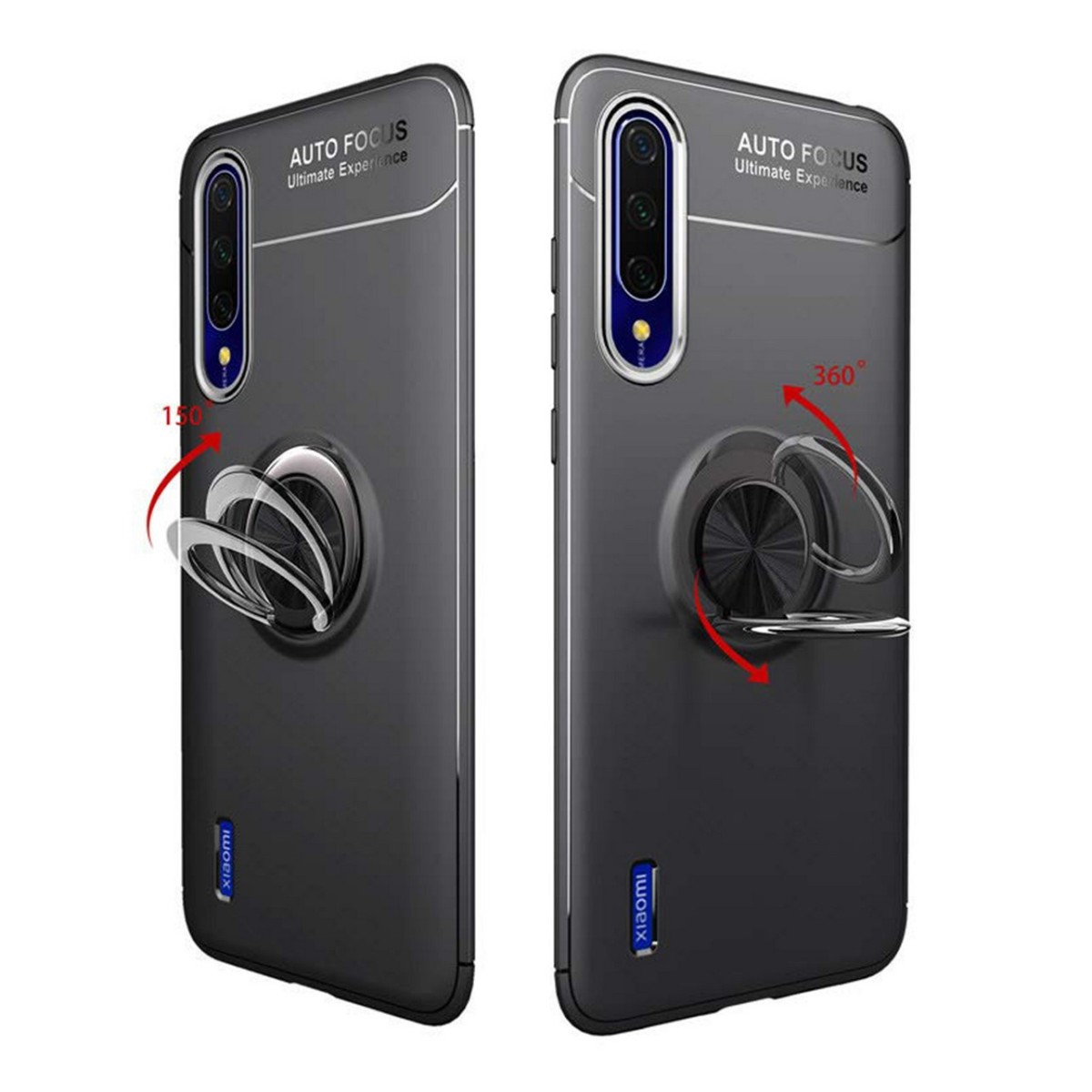 Funda Magnetica Soporte con Anillo Giratorio 360 para Xiaomi Mi 9 Lite Negra