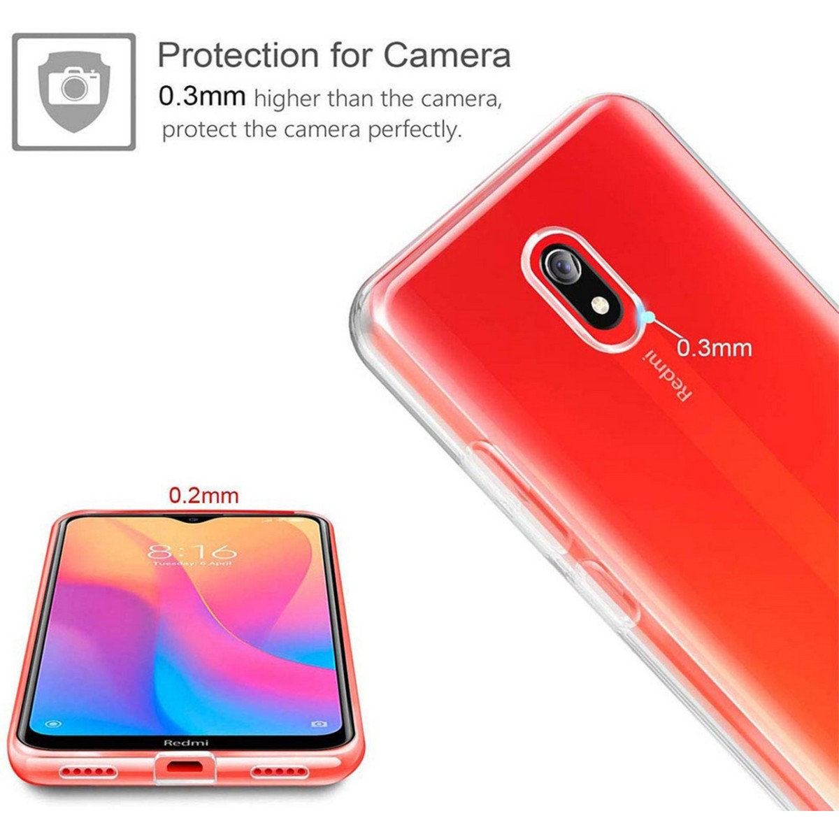 Funda Gel Tpu Fina Ultra-Thin 0,5mm Transparente para Xiaomi Redmi 8A