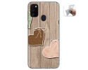 Funda Gel Tpu para Samsung Galaxy M30s / M21 diseño Corazones Madera Dibujos