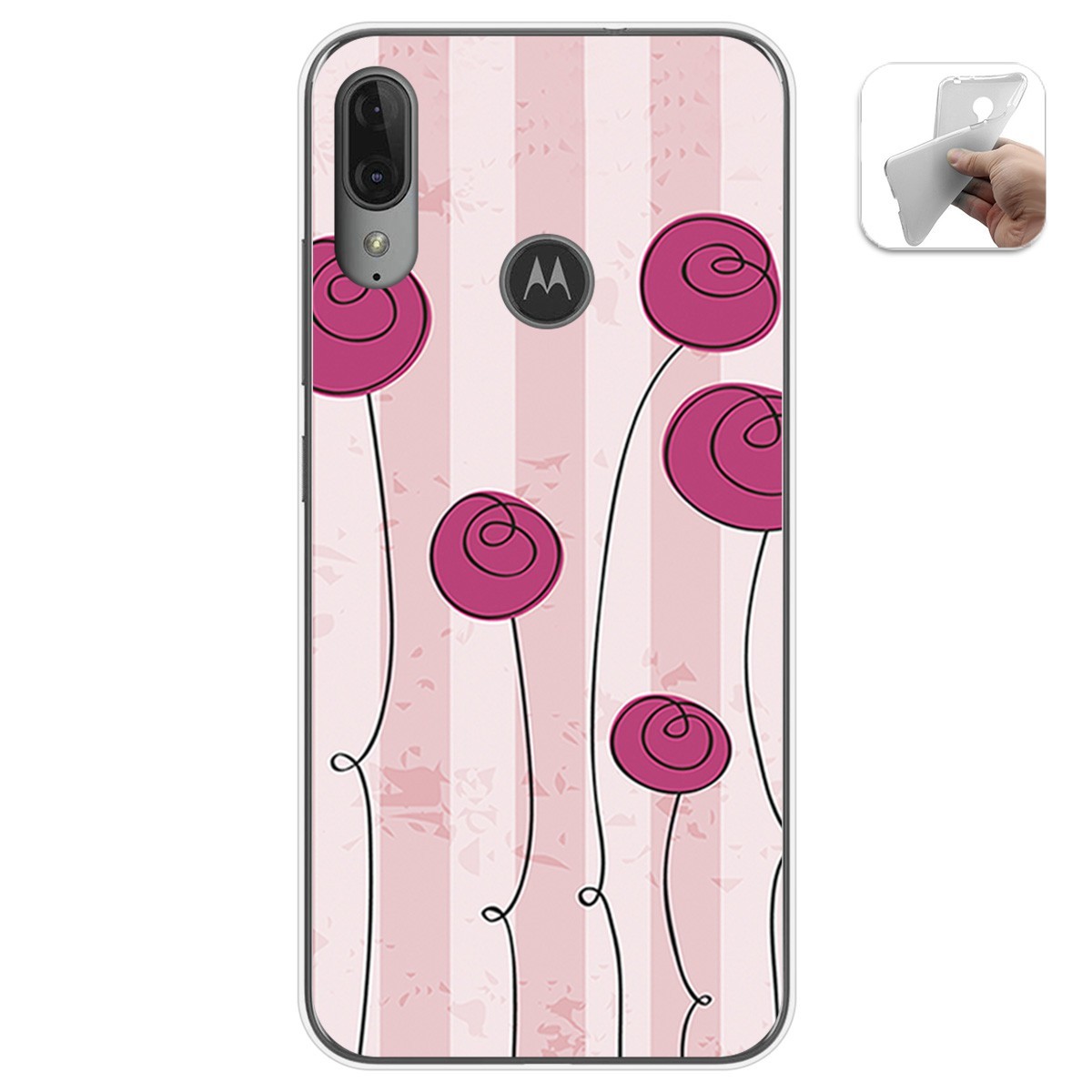 Funda Gel Tpu para Motorola Moto E6 Plus diseño Flores Vintage Dibujos