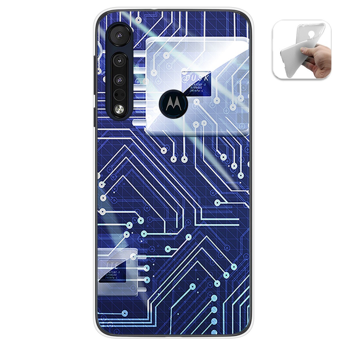 Funda Gel Tpu para Motorola One Macro diseño Circuito Dibujos
