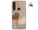 Funda Gel Tpu para Motorola One Macro diseño Corazones Madera Dibujos