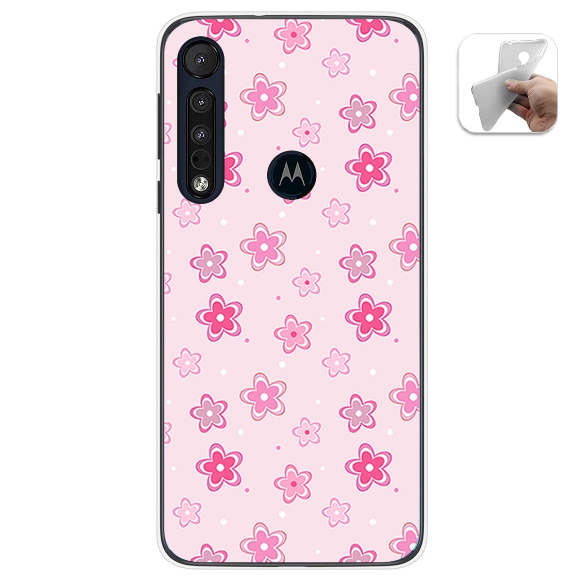Funda Gel Tpu para Motorola One Macro diseño Flores Dibujos