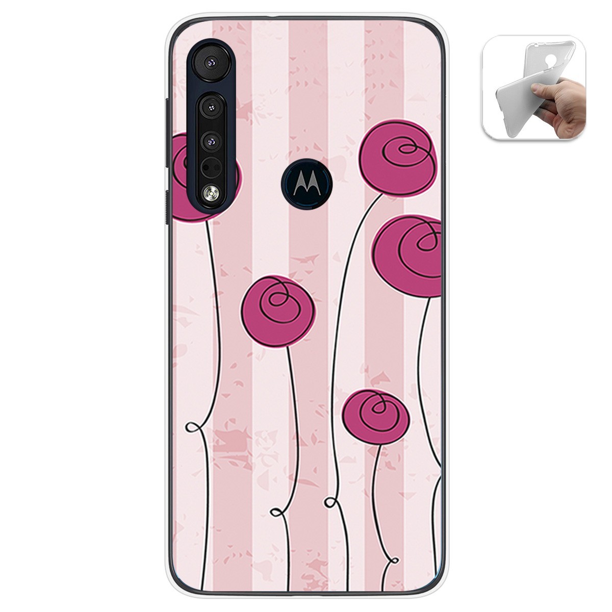 Funda Gel Tpu para Motorola One Macro diseño Flores Vintage Dibujos