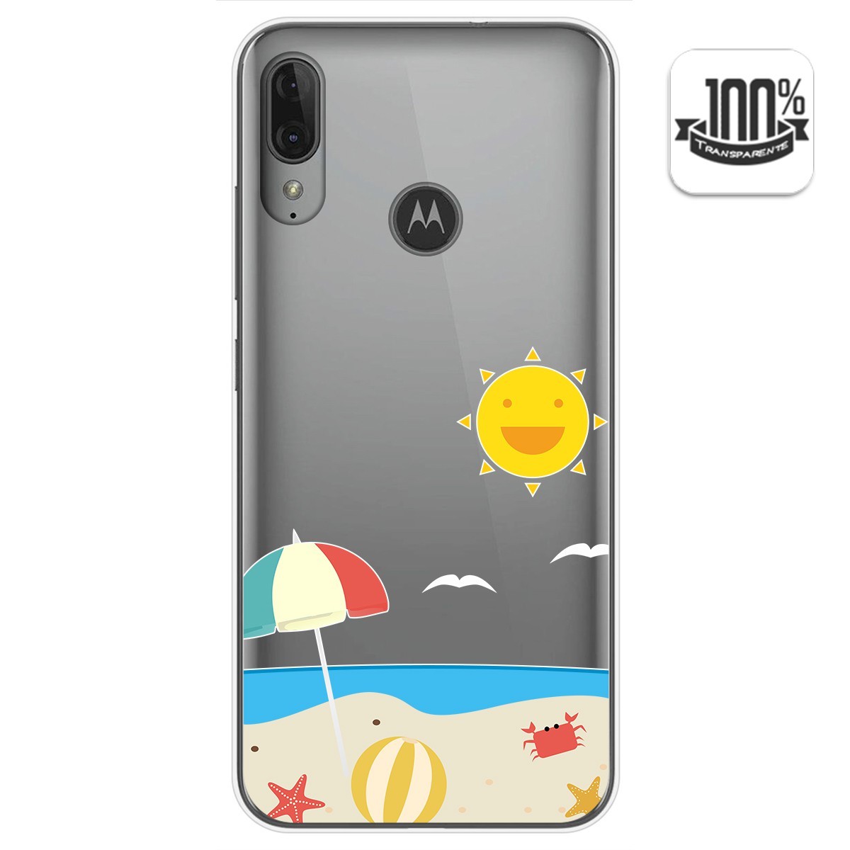 Funda Gel Transparente para Motorola Moto E6 Plus diseño Playa Dibujos