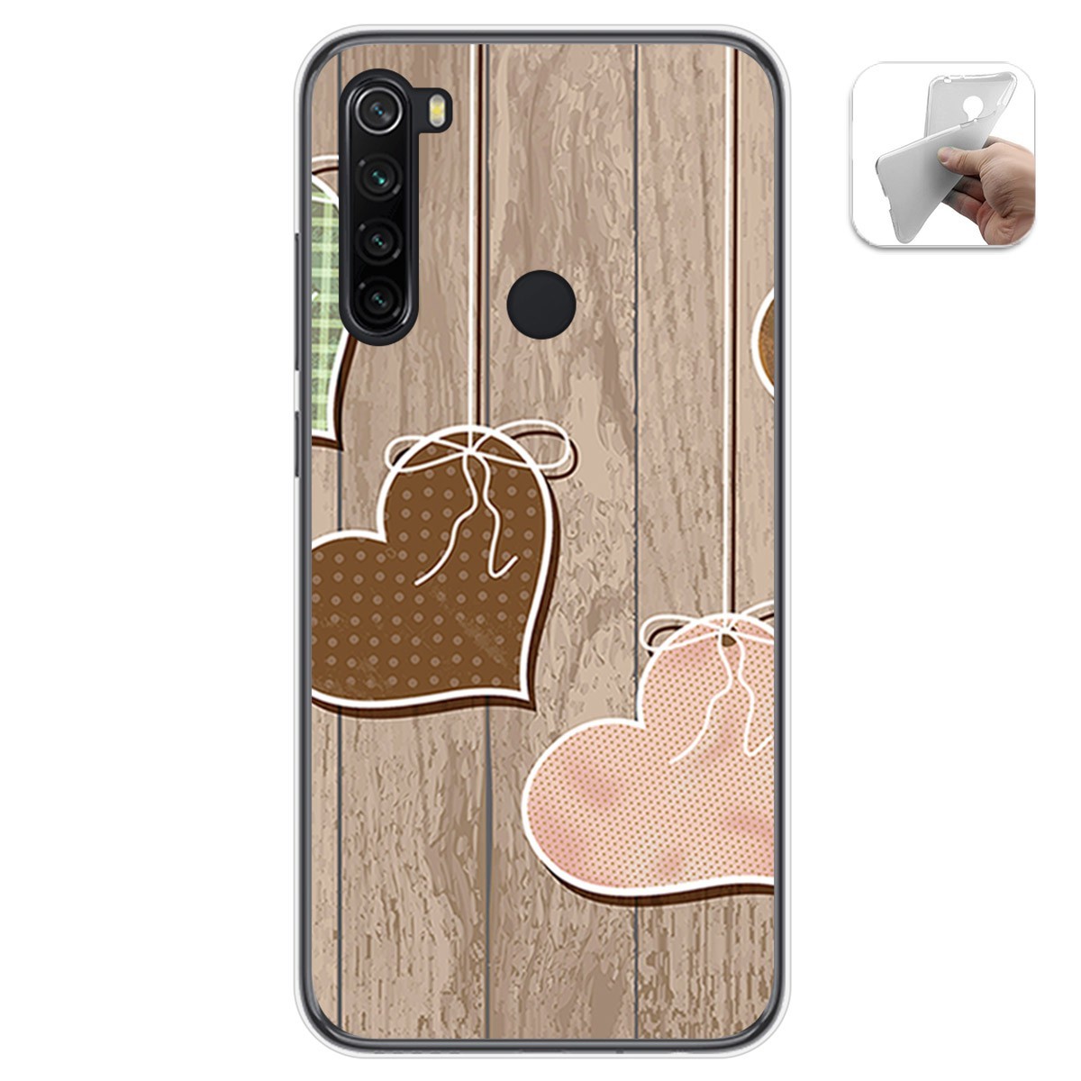 Funda Gel Tpu para Xiaomi Redmi Note 8T diseño Corazones Madera Dibujos
