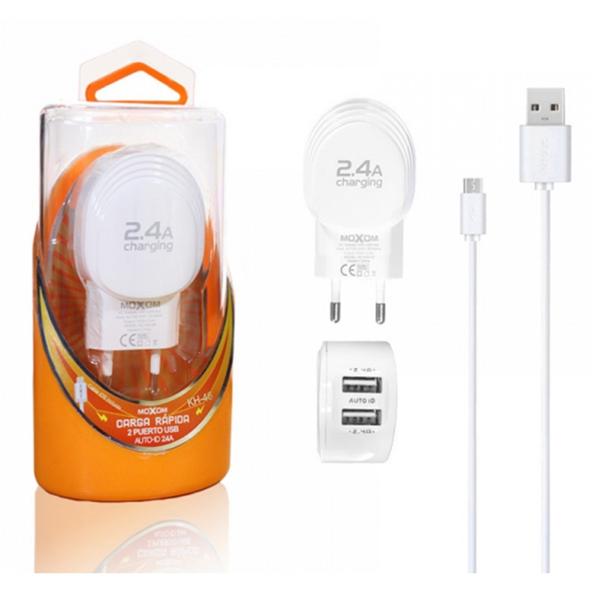 Cargador de Red + Cable Micro USB 2,4A Carga Rápida Marca Moxom