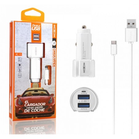 Cargador de Coche + Cable USB Tipo C 2,3A Carga Rápida Marca Moxom
