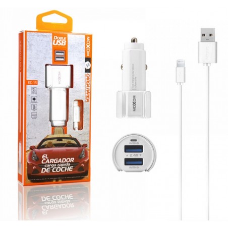 Cargador de Coche + Cable Lightning 2,3A Carga Rápida Marca Moxom