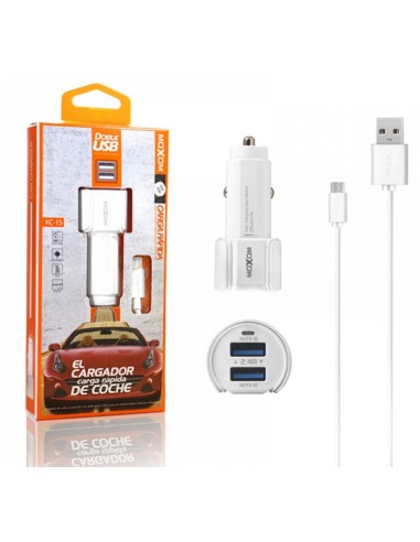Cargador de Coche + Cable Micro USB 2,3A Carga Rápida Marca Moxom
