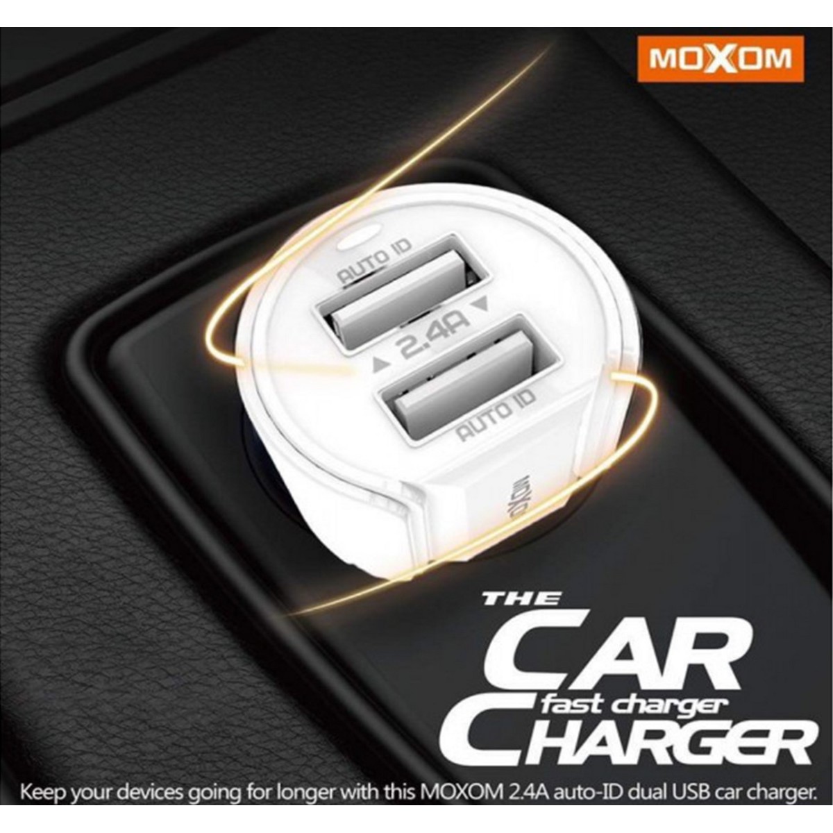 Cargador de Coche + Cable Micro USB 2,3A Carga Rápida Marca Moxom