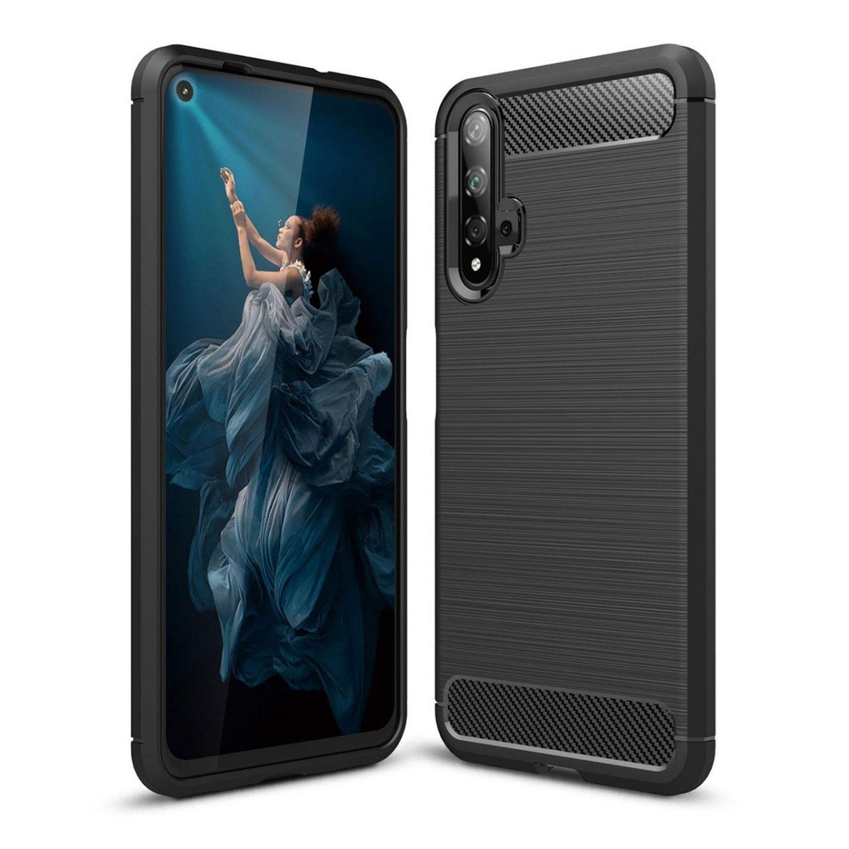 Funda Gel Tpu Tipo Carbon Negra para Huawei Nova 5T / Honor 20
