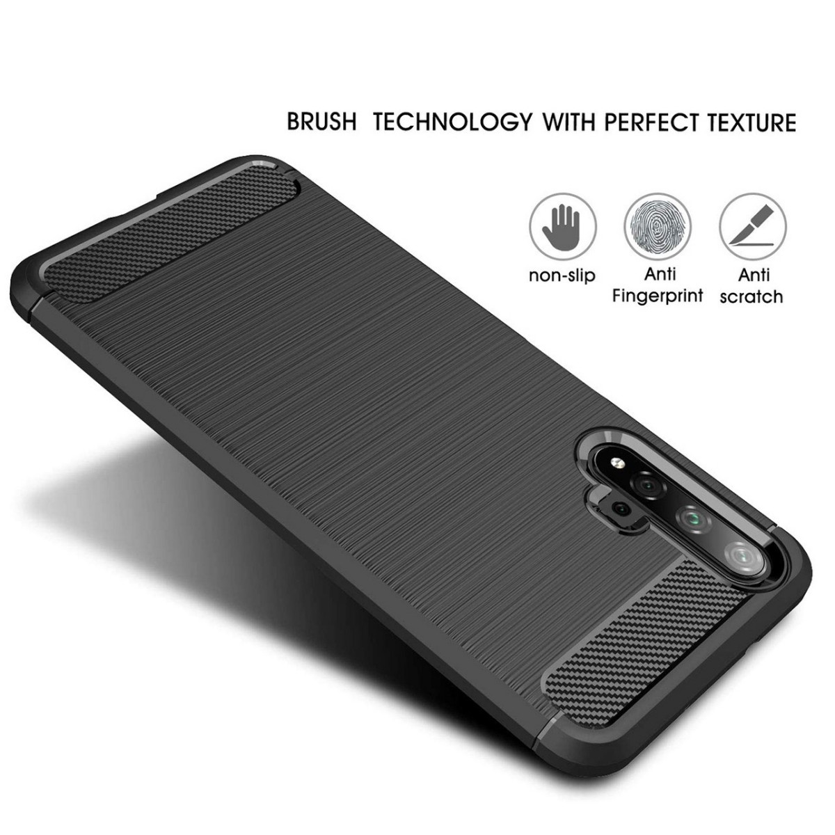 Funda Gel Tpu Tipo Carbon Negra para Huawei Nova 5T / Honor 20