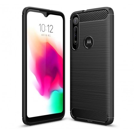 Funda Gel Tpu Tipo Carbon Negra para Huawei Motorola One Macro